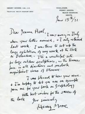 MOORE, Henry, letters, autographs, documents, manuscripts